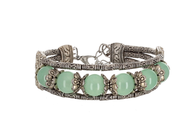 Jade Beaded Silver Bracelet